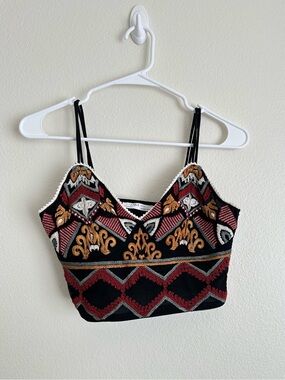 Zara Black Embroidered Multicolor Cropped Camisole